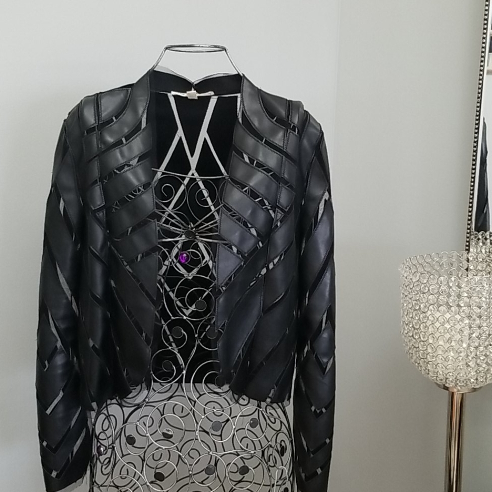 Black faux leather with lace jacket